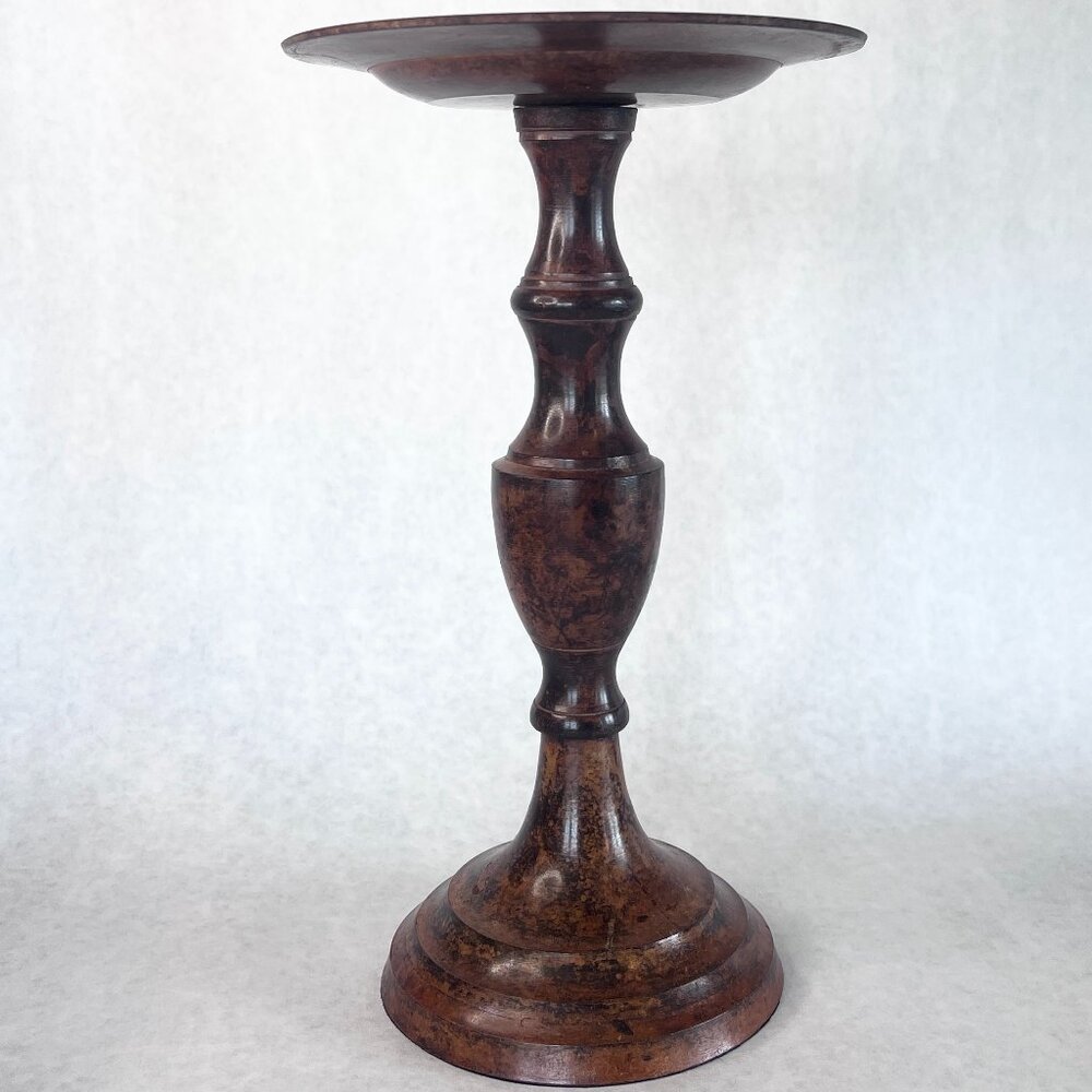 Rustic Metal Pillar Candle Pedestal - 10" Industrial Farmhouse Mantel Decor